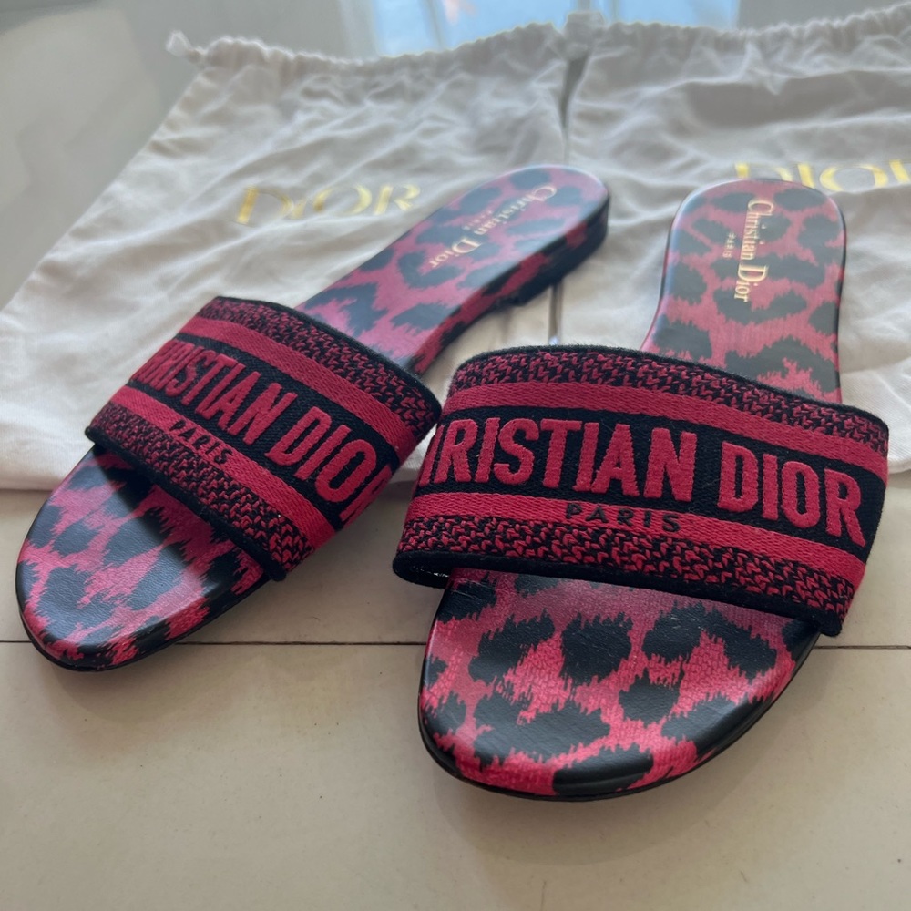 Christian Dior Dway Slides (Red & Black Leopard)